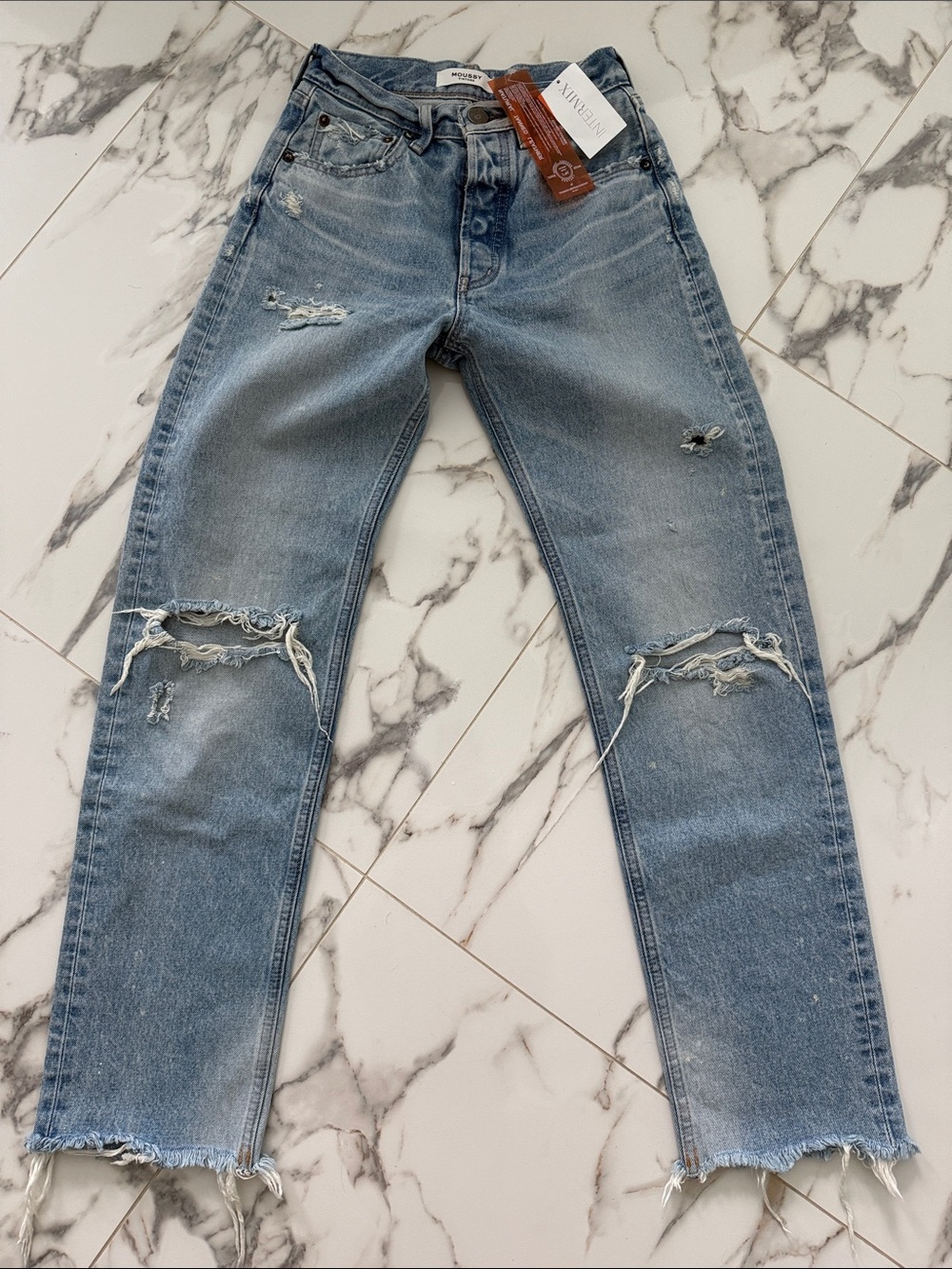 Moussy vintage Odessa Wide Light Blue Distressed Straight-Leg Jeans - Picture 1 of 6
